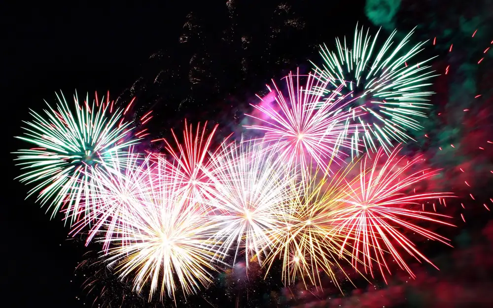 夜空に大きく広がるカラフルな花火